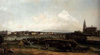 易北河左岸的德累斯顿，防御工事下方 Dresden from the Left Bank of the Elbe, Below the Fortification (1748)，贝尔纳多·贝洛托