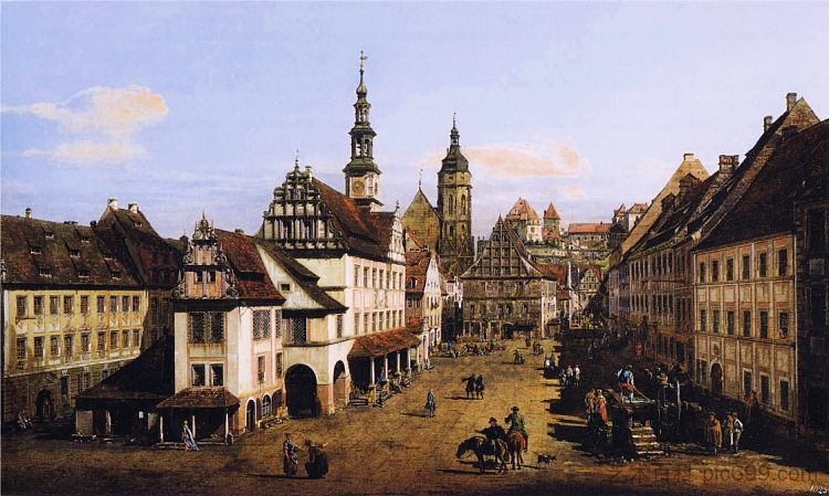 皮尔纳市场 The Marketplace at Pirna (c.1760)，贝尔纳多·贝洛托