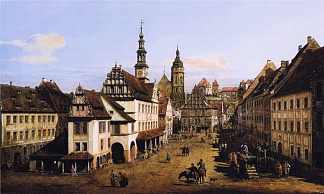 皮尔纳市场 The Marketplace at Pirna (c.1760)，贝尔纳多·贝洛托