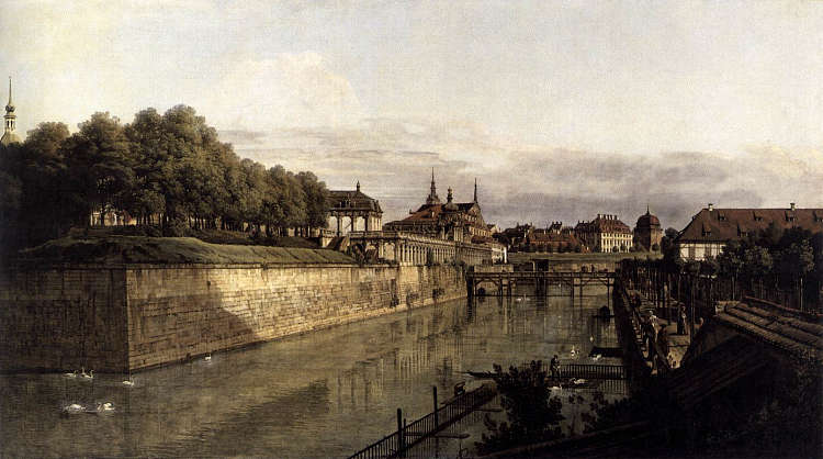 德累斯顿茨温格河的护城河 The Moat of the Zwinger in Dresden (c.1751)，贝尔纳多·贝洛托