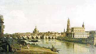 从易北河右岸与奥古斯都桥眺望德累斯顿 View of Dresden from the Right Bank of the Elbe with the Augustus Bridge (1748)，贝尔纳多·贝洛托