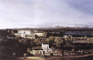 加扎达内瓦雷泽的卡尼奥拉别墅的景色 View of the Villa Cagnola at Gazzada neVarese (1744)，贝尔纳多·贝洛托