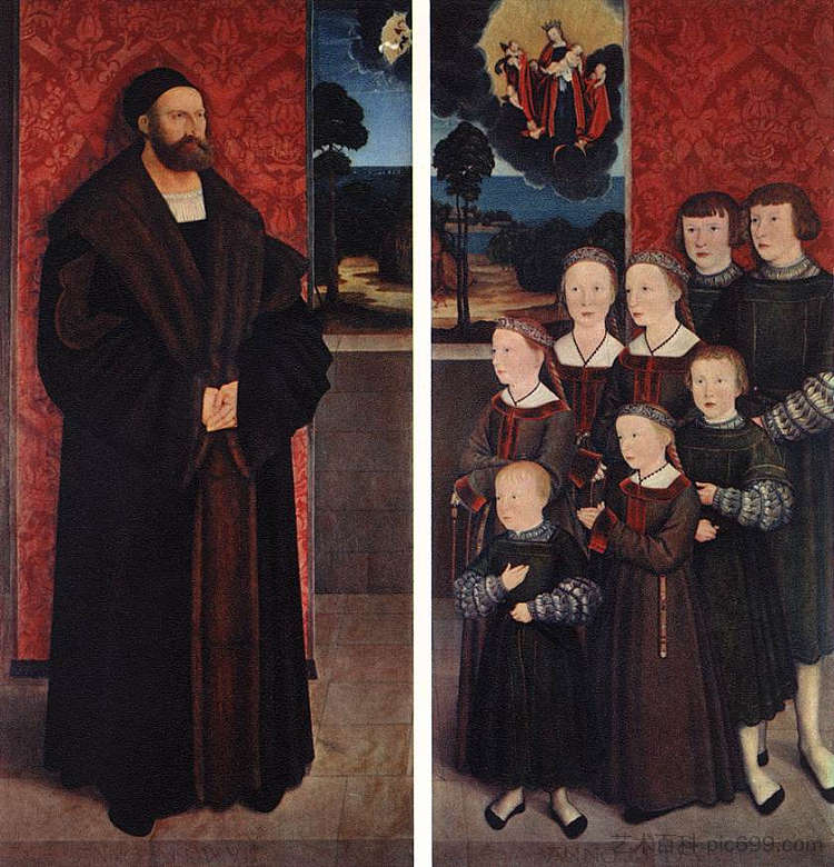 康拉德·雷林格和他的孩子们的肖像 Portrait of Conrad Rehlinger and his Children (1517),伯尔尼哈德·斯特格尔