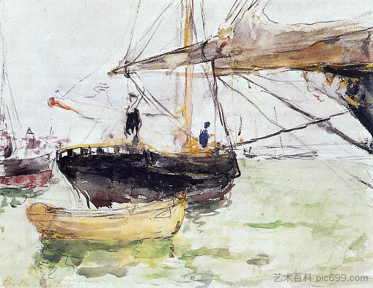 在游艇上 Aboard a Yacht (1875)，贝尔特·摩里索特