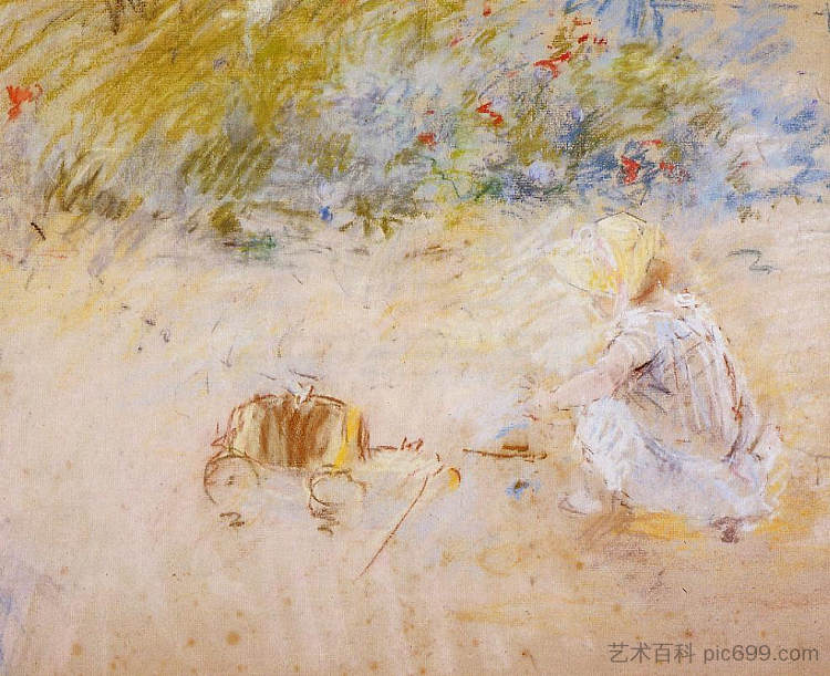 孩子在花园里玩耍 Child Playing in the Garden (1882)，贝尔特·摩里索特