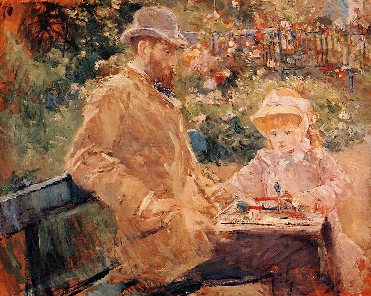 尤金·马奈和他的女儿在布吉瓦尔 Eugene Manet with his daughter at Bougival (c.1881)，贝尔特·摩里索特