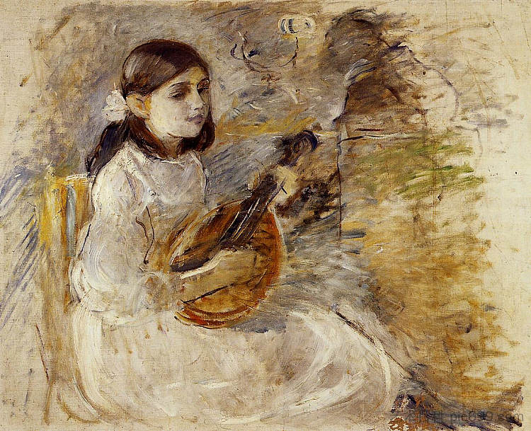 弹曼陀林的女孩 Girl Playing the Mandolin (1890)，贝尔特·摩里索特