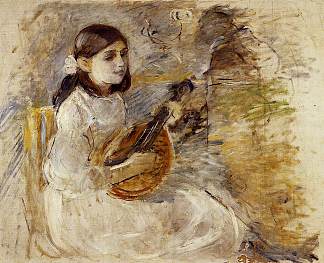 弹曼陀林的女孩 Girl Playing the Mandolin (1890)，贝尔特·摩里索特