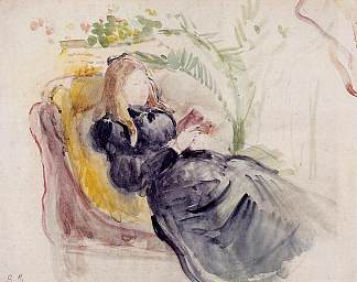 朱莉·马奈，在躺椅上阅读 Julie Manet, Reading in a Chaise Lounge (1890)，贝尔特·摩里索特