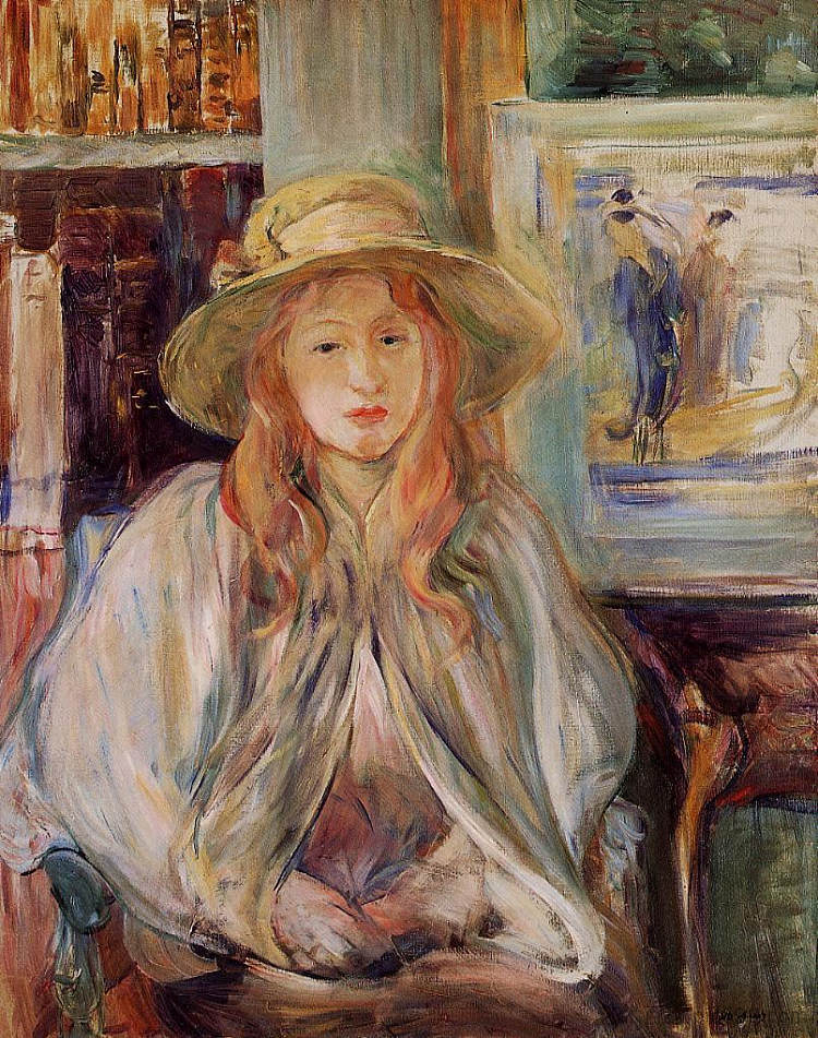 戴草帽的朱莉·马奈 Julie Manet with a straw hat (1892)，贝尔特·摩里索特