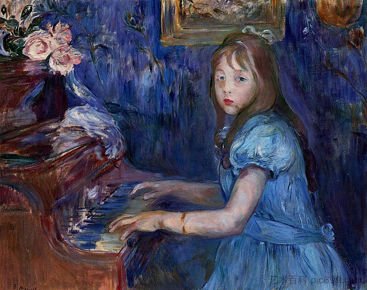 露西·莱昂在钢琴上 Lucie Leon at the Piano (1892)，贝尔特·摩里索特