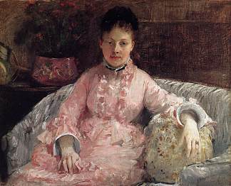 一个穿着粉红色连衣裙的女人的肖像 Portrait of a Woman in a pink dress (c.1870)，贝尔特·摩里索特