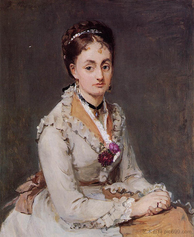 艺术家姐姐埃德玛·庞蒂永夫人的肖像，c.1872-75 Portrait of the Artist's Sister, Mme Edma Pontillon, c.1872-75 (c.1872 - c.1875)，贝尔特·摩里索特