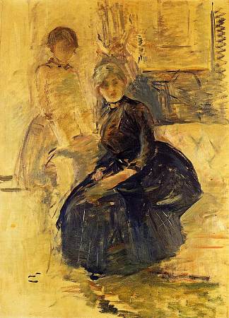 与朱莉的自画像（学习） Self-Portrait with Julie (study) (1887)，贝尔特·摩里索特