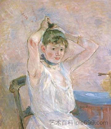 洗澡（女孩整理头发） The Bath (Girl Arranging Her Hair) (1886)，贝尔特·摩里索特