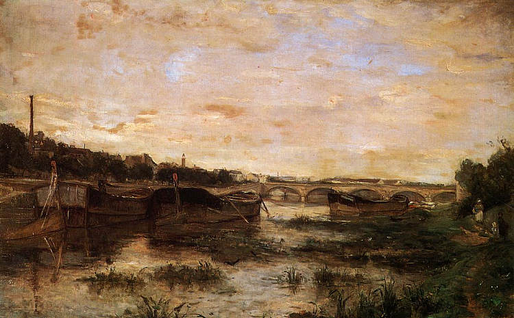 勒拿桥下的塞纳河 The Seine below the Pont d'Lena (1866)，贝尔特·摩里索特