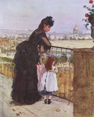 阳台上的妇女和儿童 Woman and child on the balcony (1872)，贝尔特·摩里索特