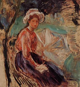 带伞的年轻女孩 Young Girl with an Umbrella (1893)，贝尔特·摩里索特