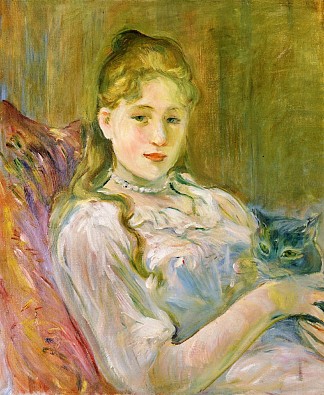 年轻女孩与猫 Young Girl with Cat (1892)，贝尔特·摩里索特