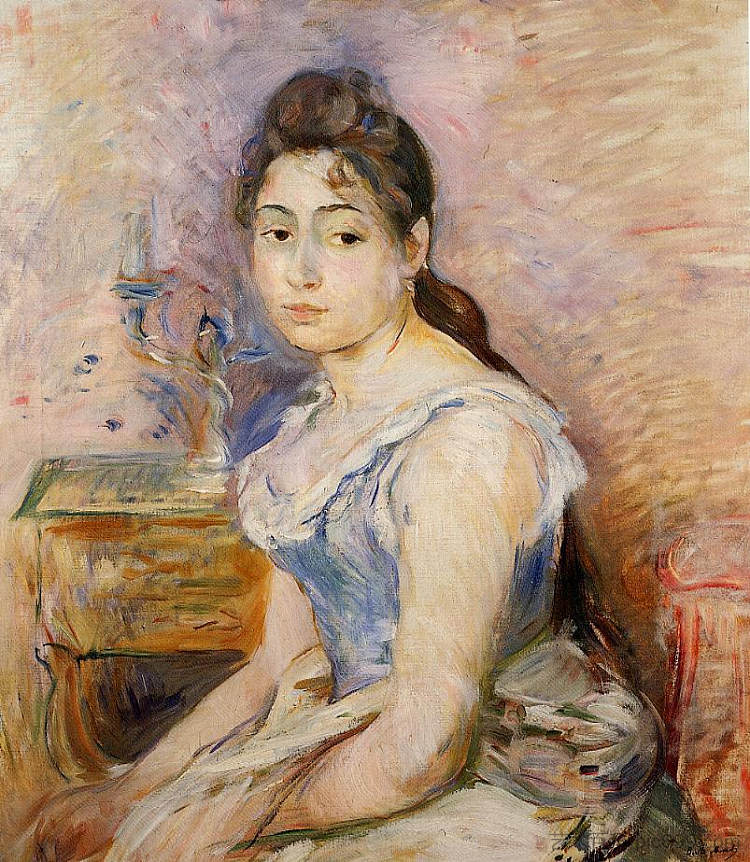 穿着蓝色衬衫的年轻女子 Young Woman in a Blue Blouse (1891)，贝尔特·摩里索特