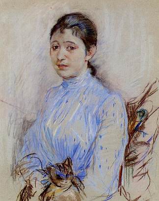 穿着蓝色衬衫的年轻女子 Young Woman in a Blue Blouse (1889)，贝尔特·摩里索特