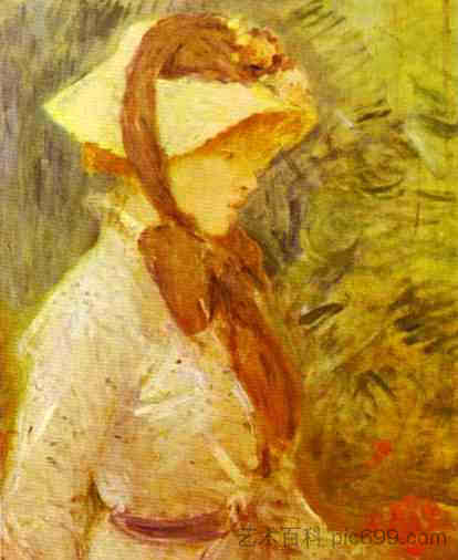 戴草帽的年轻女子 Young Woman with a Straw Hat (1884)，贝尔特·摩里索特