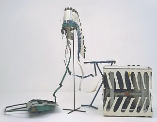 车门、熨衣板和双浴缸，搭配北美印第安人头饰 Car Door, Ironing Board and Twin-Tub with North American Indian Head-Dress (1981)，比尔·伍德罗