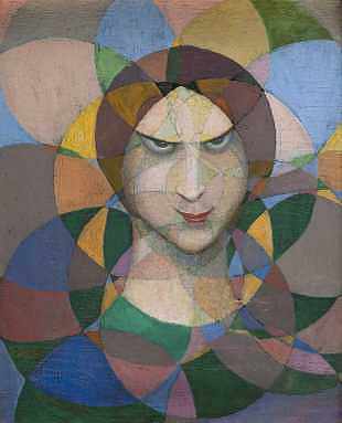 玫瑰花结背景上的女人头 Tête de femme sur fond de rosaces (c.1918)，波莱斯拉斯·比加斯
