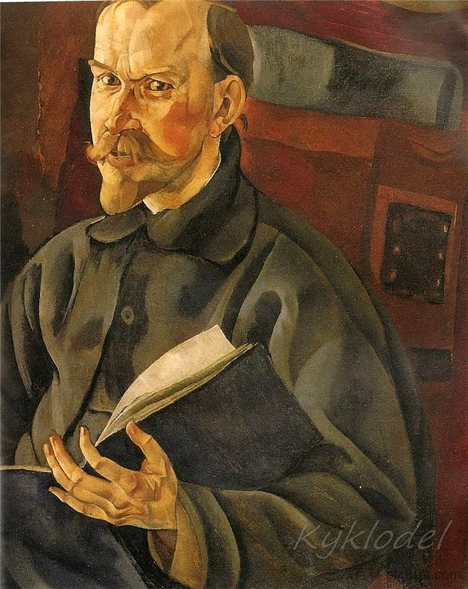 艺术家 B.M. 库斯托季耶夫的肖像 Portrait of the Artist B.M. Kustodiev (1917),鲍里斯·格里戈里耶夫