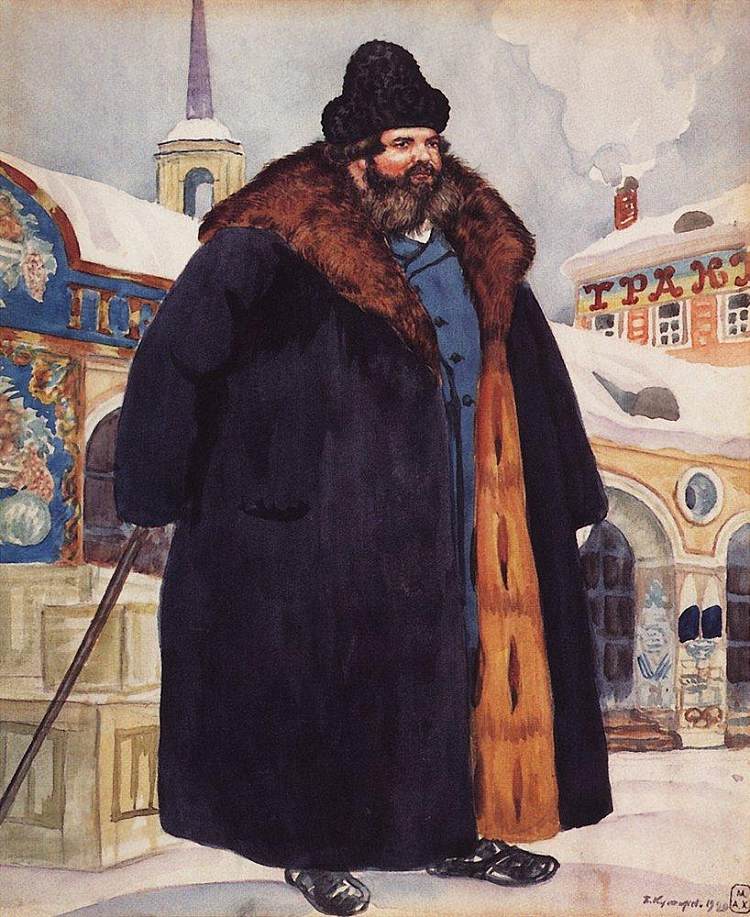 穿着皮大衣的商人 A merchant in a fur coat (1920)，鲍里斯·克斯托依列夫