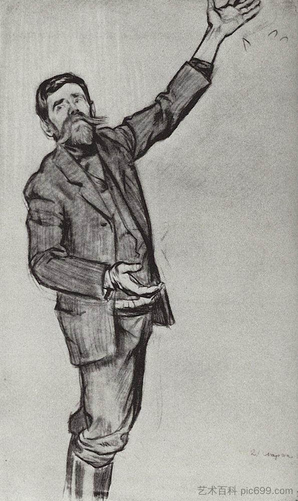 搅拌器(举起手臂的男人) Agitator (Man with arm raised) (1906),鲍里斯·克斯托依列夫