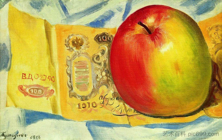 苹果和百卢布纸币 Apple and the hundred-ruble note (1916),鲍里斯·克斯托依列夫