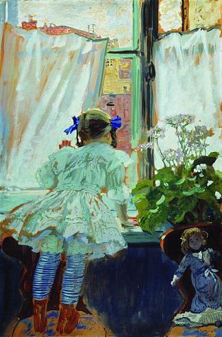 在窗口。I.B.库斯托季耶娃的肖像 At the window. Portrait of I.B. Kustodieva (1910)，鲍里斯·克斯托依列夫