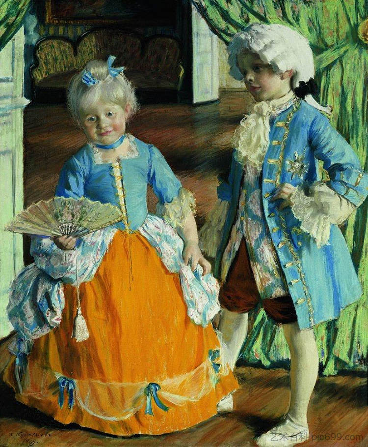 穿着服装的孩子 Children in the costumes (1909)，鲍里斯·克斯托依列夫