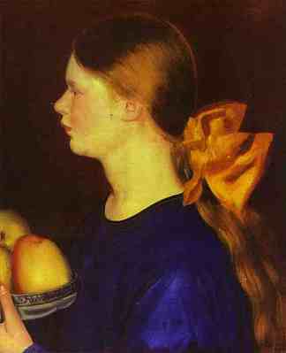 带苹果的女孩（伊琳娜·库斯托迪耶娃的肖像） Girl with Apples (Portrait of Irina Kustodiyeva)，鲍里斯·克斯托依列夫