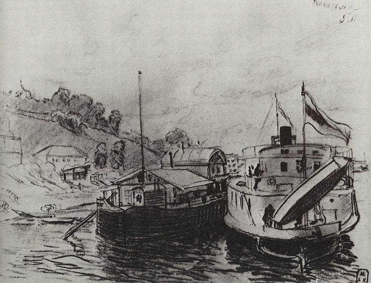 金什马。码头上的轮船 Kineshma. Steamer at the pier (1906),鲍里斯·克斯托依列夫