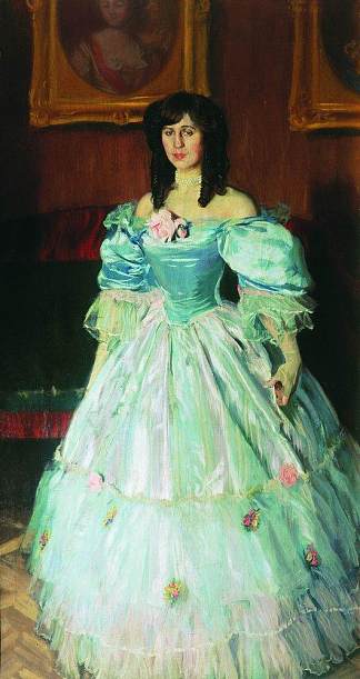 蓝衣女人的肖像（肖像P.苏德科夫斯卡娅） Portrait of a Woman in Blue (Portrait P. Sudkovskaya) (1906)，鲍里斯·克斯托依列夫
