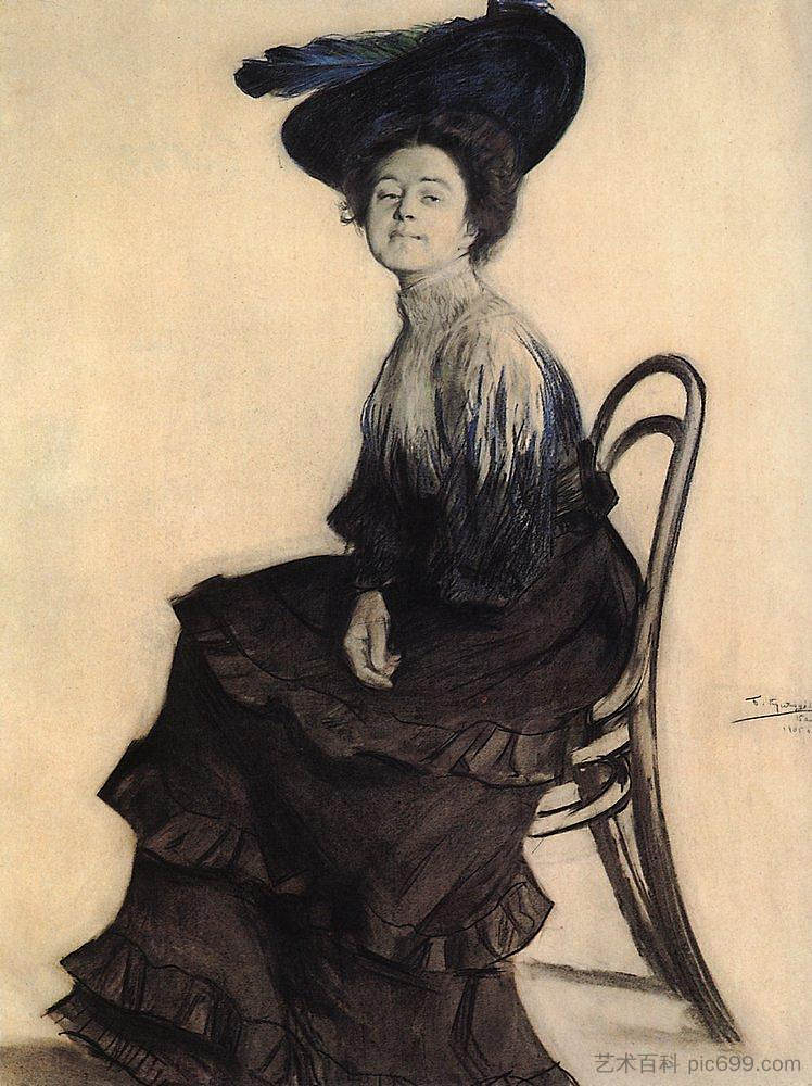 E.A.波列维茨卡娅的肖像 Portrait of E.A. Polevitskaya (1905),鲍里斯·克斯托依列夫