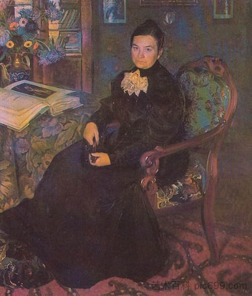 艺术家母亲E.Kustodieva的肖像 Portrait of E.Kustodieva, Artist's Mother,鲍里斯·克斯托依列夫