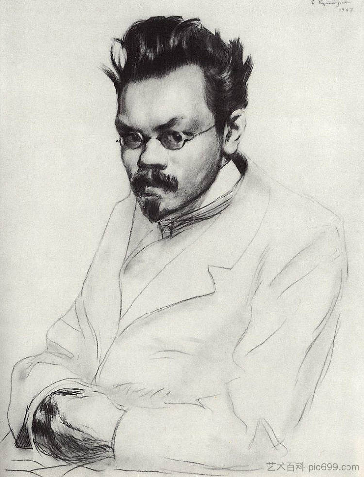 作家 A.M. 雷米佐夫的肖像 Portrait of the writer A.M. Remizov (1907)，鲍里斯·克斯托依列夫