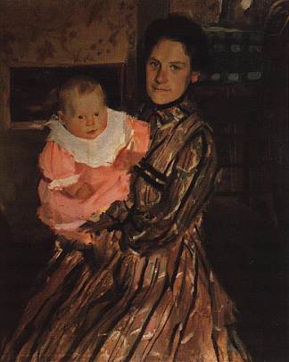 Y.E.库斯托迪耶娃与儿子的肖像 Portrait of Y.E. Kustodieva with son (1904)，鲍里斯·克斯托依列夫