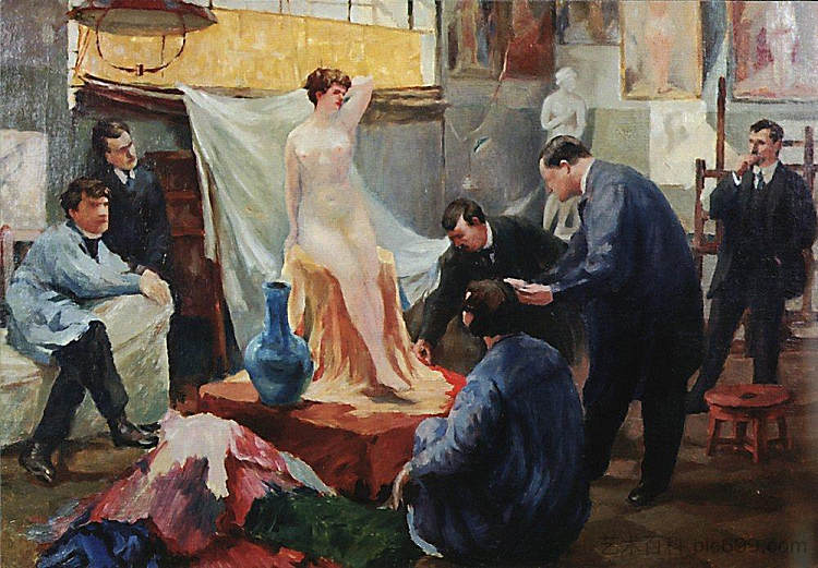 伊利亚·列宾工作室中的模特声明 Statement of the model in the studio of Ilya Repin (1899)，鲍里斯·克斯托依列夫