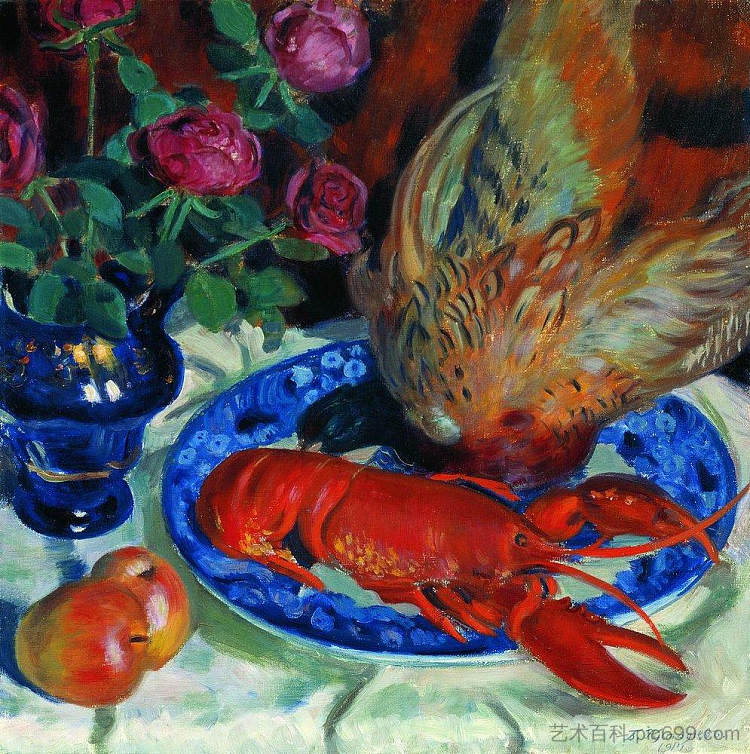 静物与野鸡 Still Life with Pheasant (1914)，鲍里斯·克斯托依列夫