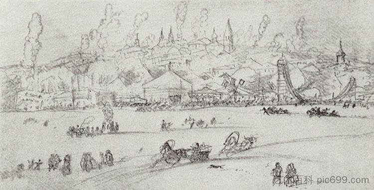 河上的冬季庆祝活动 Winter festivities on the river (1919),鲍里斯·克斯托依列夫