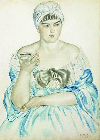 喝茶的妇女 Women drinking tea (1918)，鲍里斯·克斯托依列夫