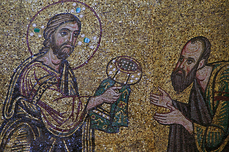基督和圣保罗(圣体圣事周期) Christ and St.Paul (Eucharist Cycle) (c.1113),拜占庭马赛克