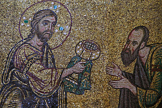 基督和圣保罗（圣体圣事周期） Christ and St.Paul (Eucharist Cycle) (c.1113)，拜占庭马赛克