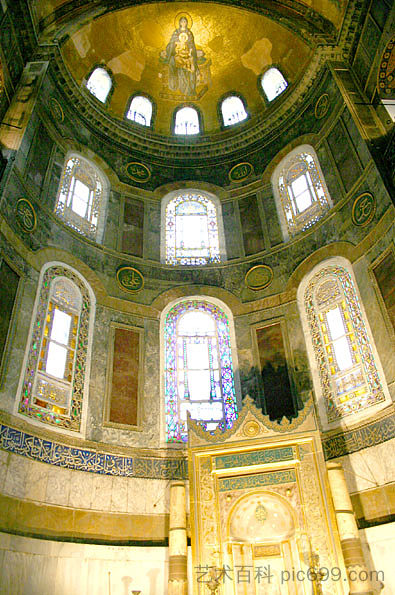 圣索菲亚大教堂祭坛 Hagia Sophia Altar (c.867)，拜占庭马赛克