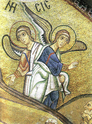 耶稣诞生 – 细节 Nativity – detail (c.1025)，拜占庭马赛克