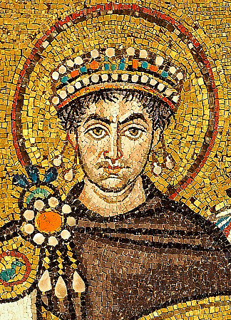 查士丁尼努斯一世的马赛克 Mosaic of Justinianus I (c.547)，拜占庭马赛克